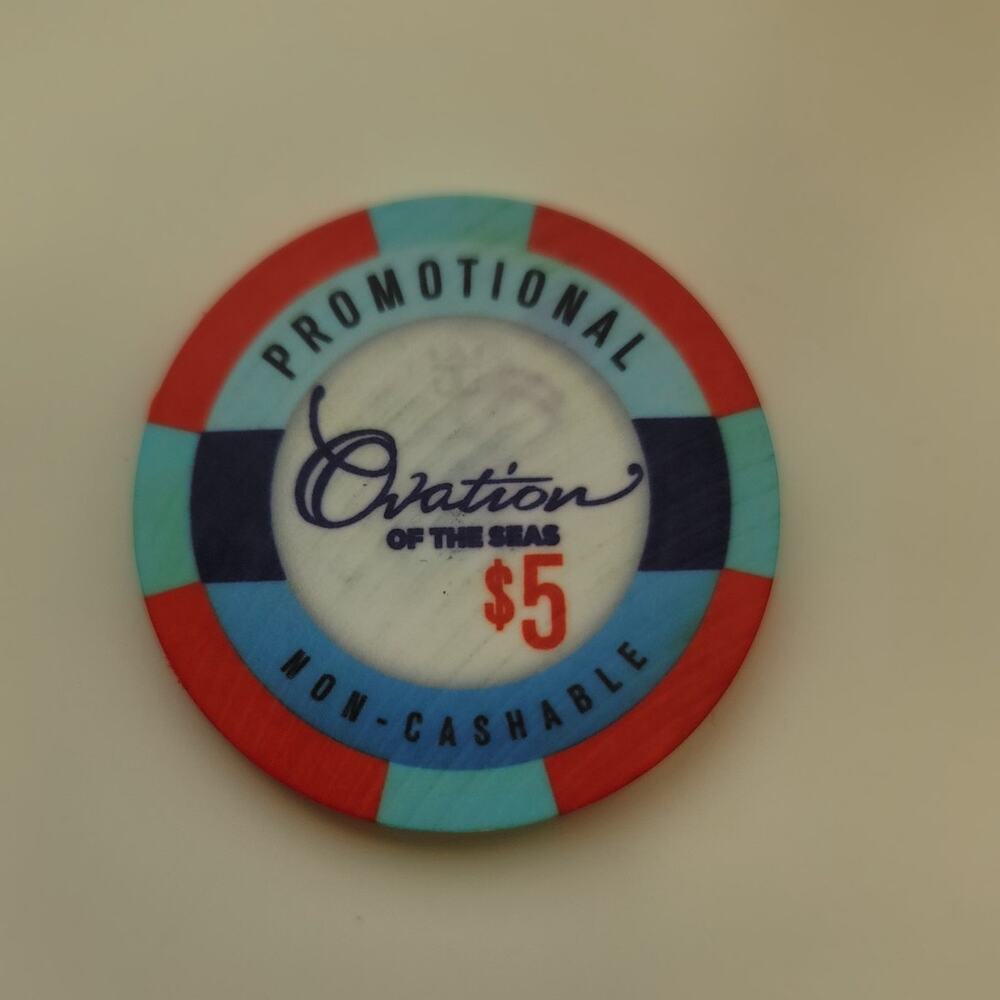 OVATION OF THE SEAS logo PROMO $5 casino gaming poker chip ROYAL CARIBBEAN